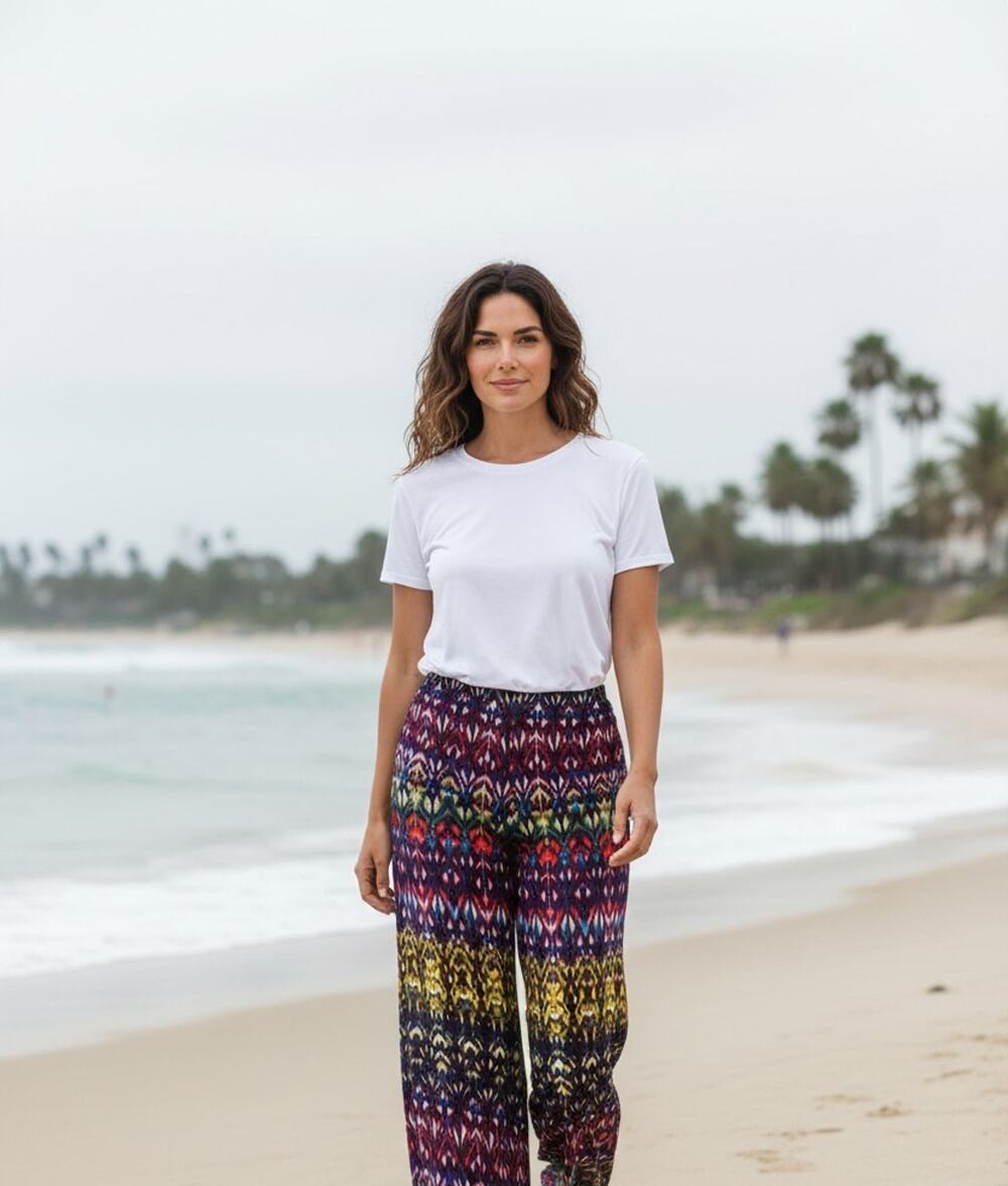 Bisou Bisou Pants Womens XS Multicolor Geometric Chiffon Wide Leg Lined Pull On